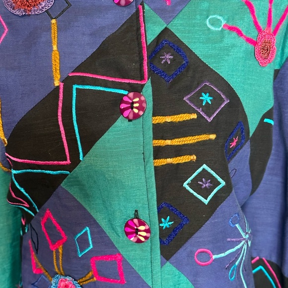 Vintage Maggie Barnes Artsy Boho Jacket Emboridered Crochet Flowers SZ 20WP - Picture 4 of 9